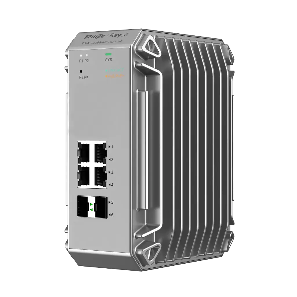 [RG-NIS3100-4GT2SFP-HP] Switch Industriel manageable 6 ports, avec 4 ports PoE+ et 2 ports uplink SFP