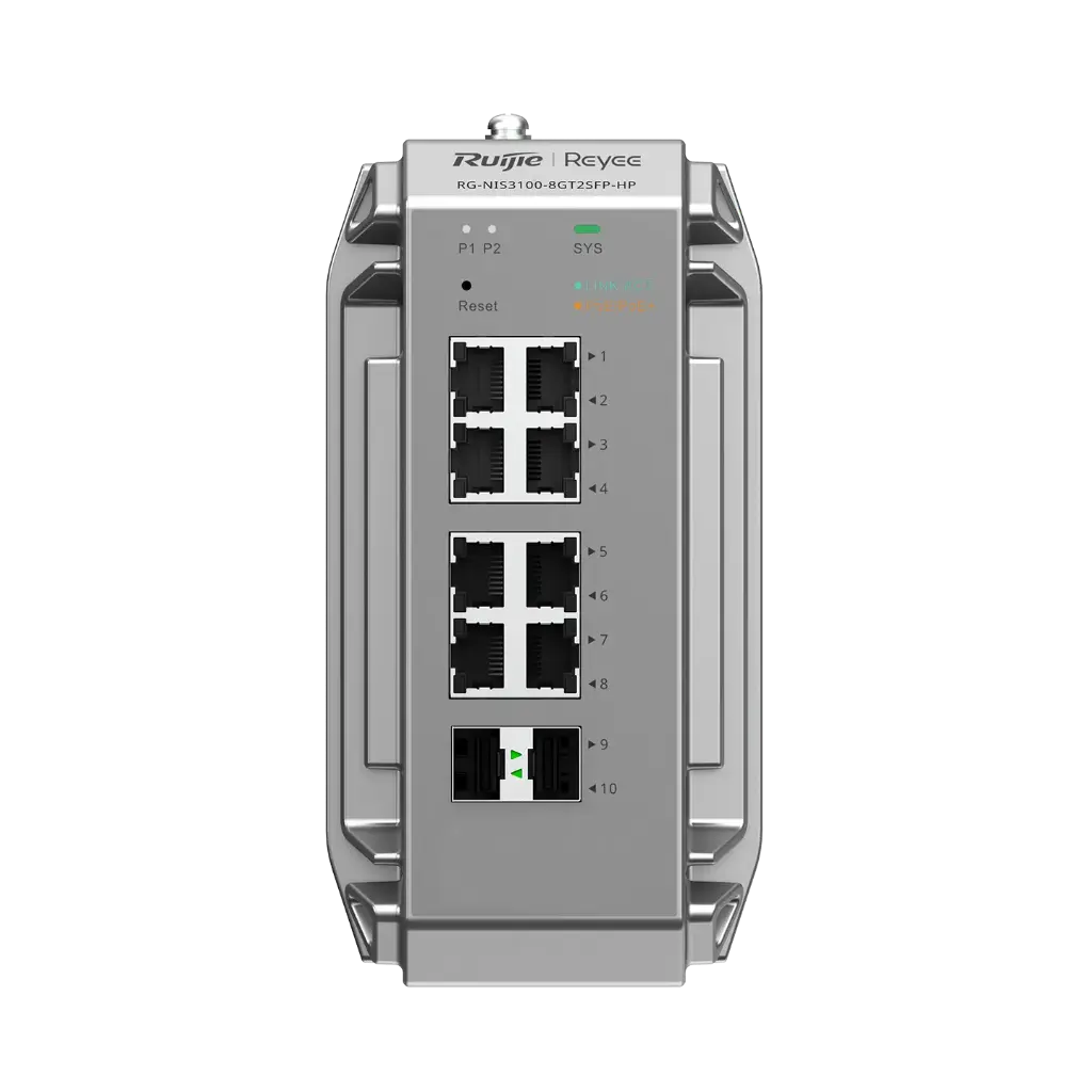 [RG-NIS3100-8GT2SFP-HP] Switch Industriel manageable 10 ports, avec 8 ports PoE+ et 2 ports uplink SFP