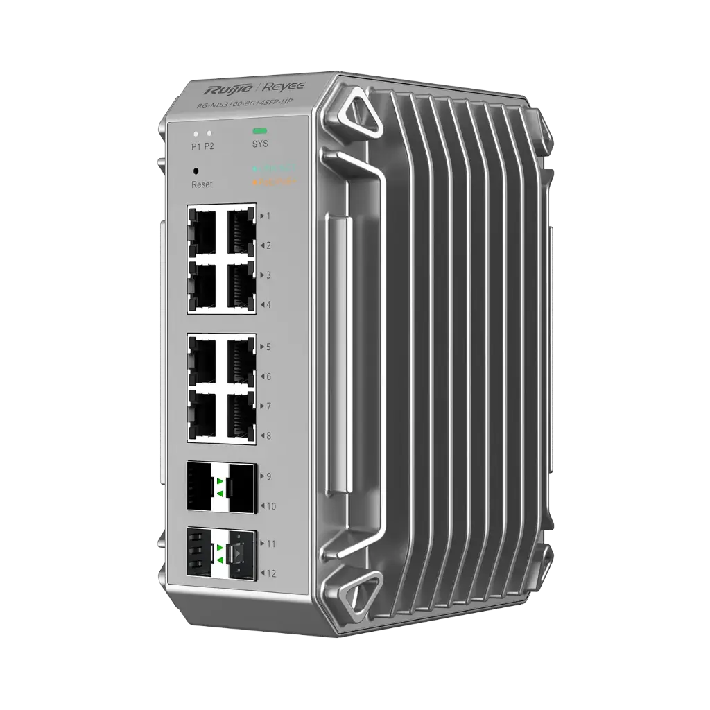 [RG-NIS3100-8GT4SFP-HP] Switch Industriel manageable L2, 8 ports RJ45 Gb PoE/PoE+, 4 ports SFP, 240 W PoE