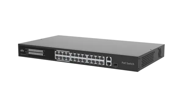 Switch PoE Manageable, 24 ports PoE (RJ45) compatibles avec 802.3af/at, jusqu’à 30 W, PoE de 370 W, Uplinks Gb (RJ45 et SFP)