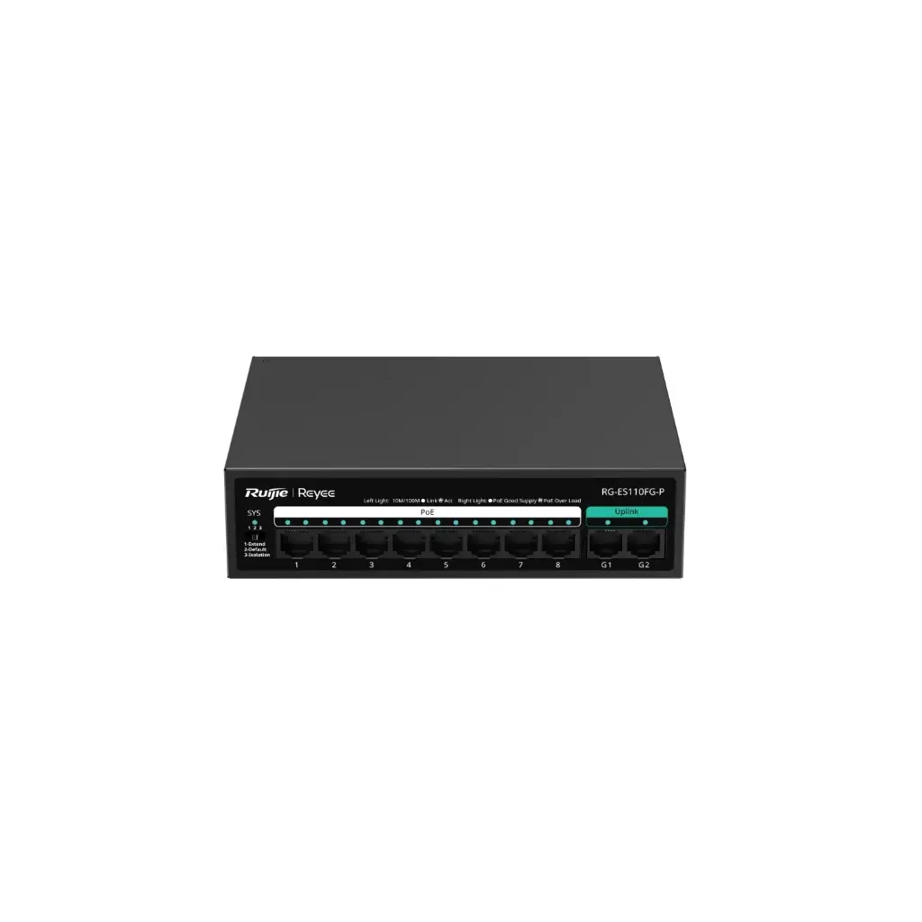 [RG-ES110FG-P] Switch PoE, Non Manageable, 8 Ports 10/100 Mbps + 2-Ports Gb 
