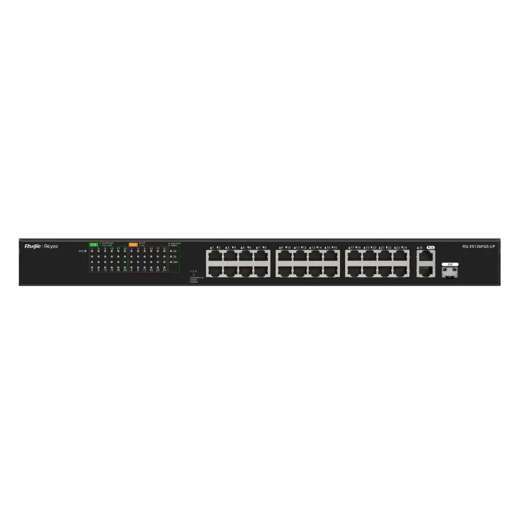 [RG-ES126FGS-LP] Switch non manageable POE, 24 Ports 10/100 Mbps + 2 ports Gb