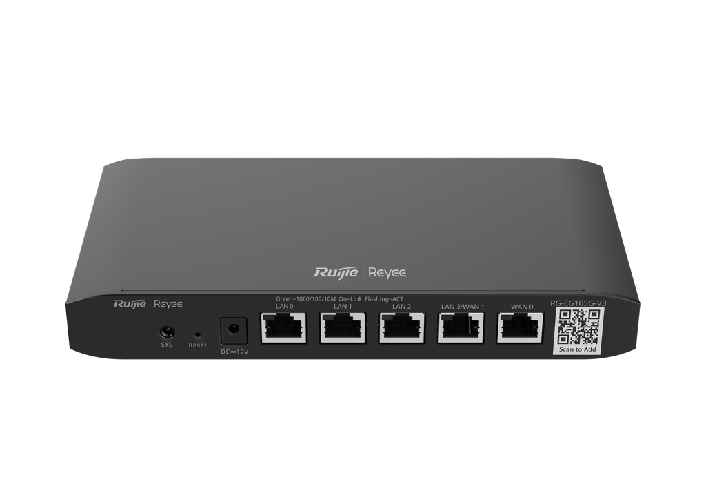 [RG-EG105G-V3] Routeur manageable Cloud, 5 ports Gb, 100 utilisateurs, 600 Mbps, 32 Mo Flash