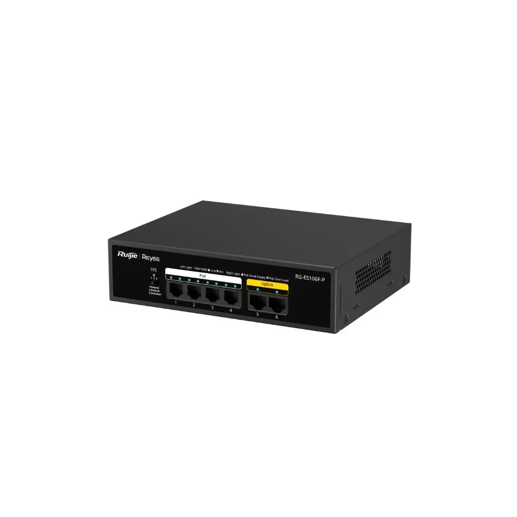 [RG-ES106F-P] Switch PoE, Non Manageable, L2, 6 ports 10/100 Mbps