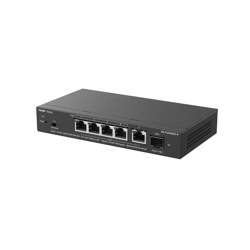 [RG-ES206MG-P] Switch PoE de 5 ports de 2,5G Manageable, 1 liaison montante de 10G, L2